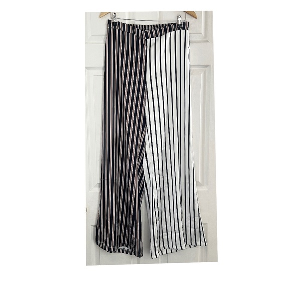 Split Color Block Stripe Satin Pants - Picture 1 of 4